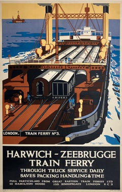 Póster original de época Harwich Zeebrugge - Tren transbordador nº 3 - Negro - de Frank