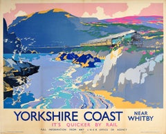 Affiche de voyage d'origine du Yorkshire Coast Near Whitby LNER Steam Train Art
