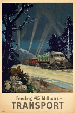 Original Vintage Cartel de Guerra Alimentando a 45 Millones Transporte Segunda Guerra Mundial Frank Mason