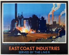 Original Vintage Railway Poster East Coast Industries Blast Furnace On The LNER