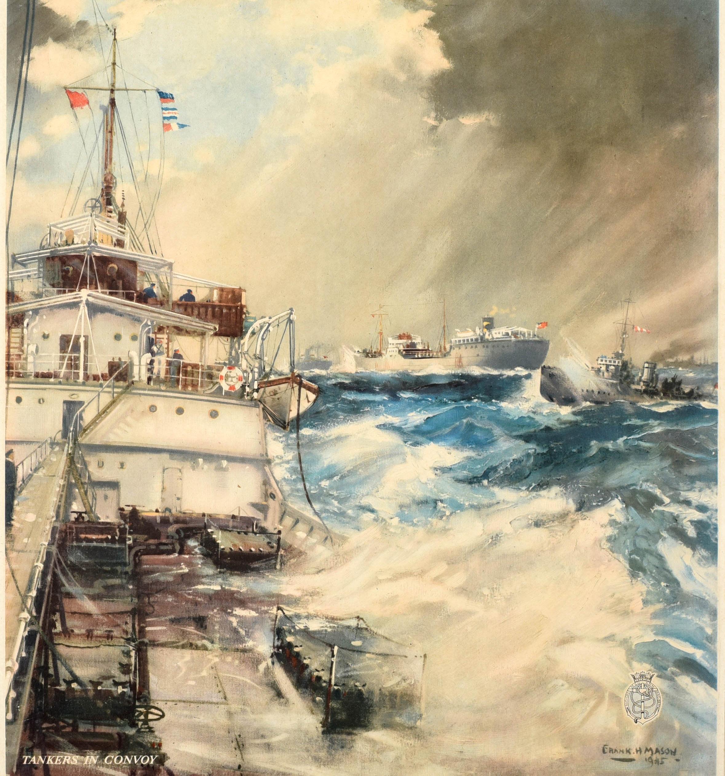 Original Vintage World War Two Poster Britain's Sea Power Maintain Savings WWII - Print by Frank Mason