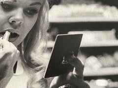 Playboy Bunny doing her make-up b/w archival photograph 17 x25 inch