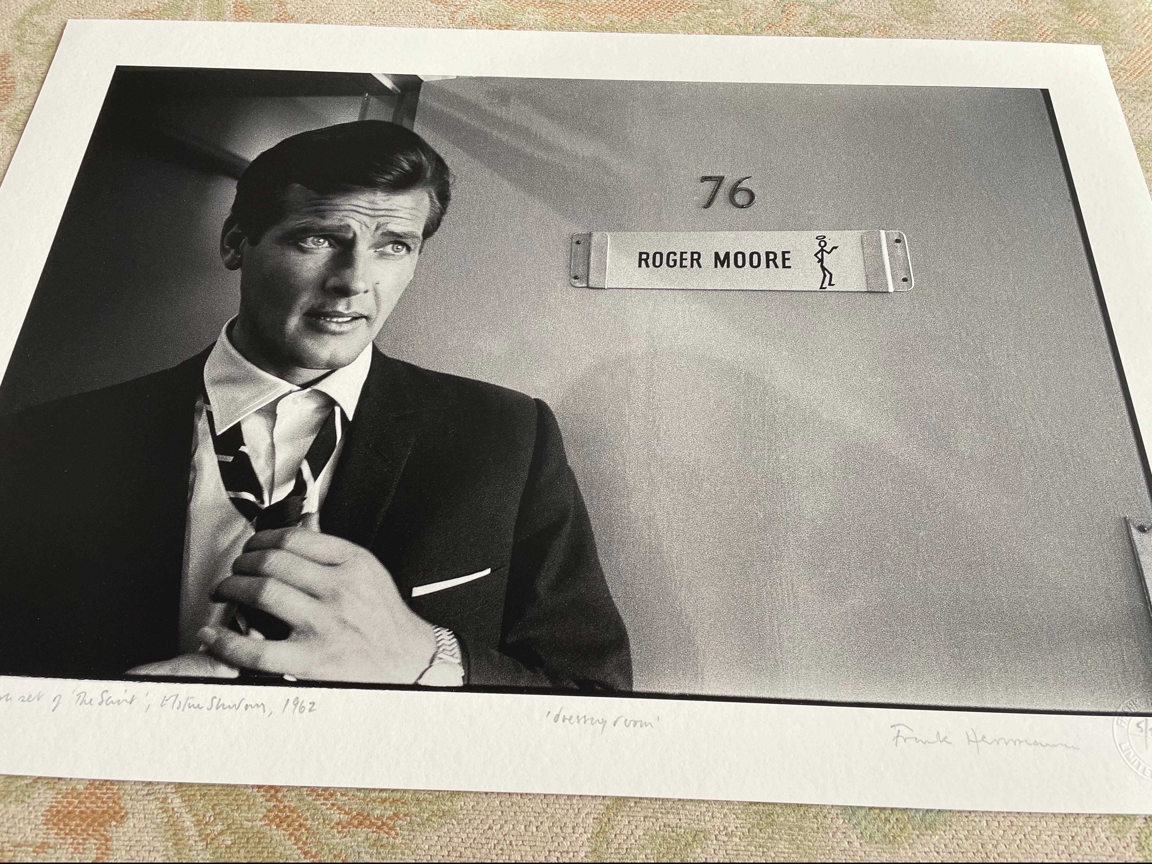Roger Moore as The Saint b/w limited edition archival pigment photograph - Gray Portrait Photograph by Frank Herrmann