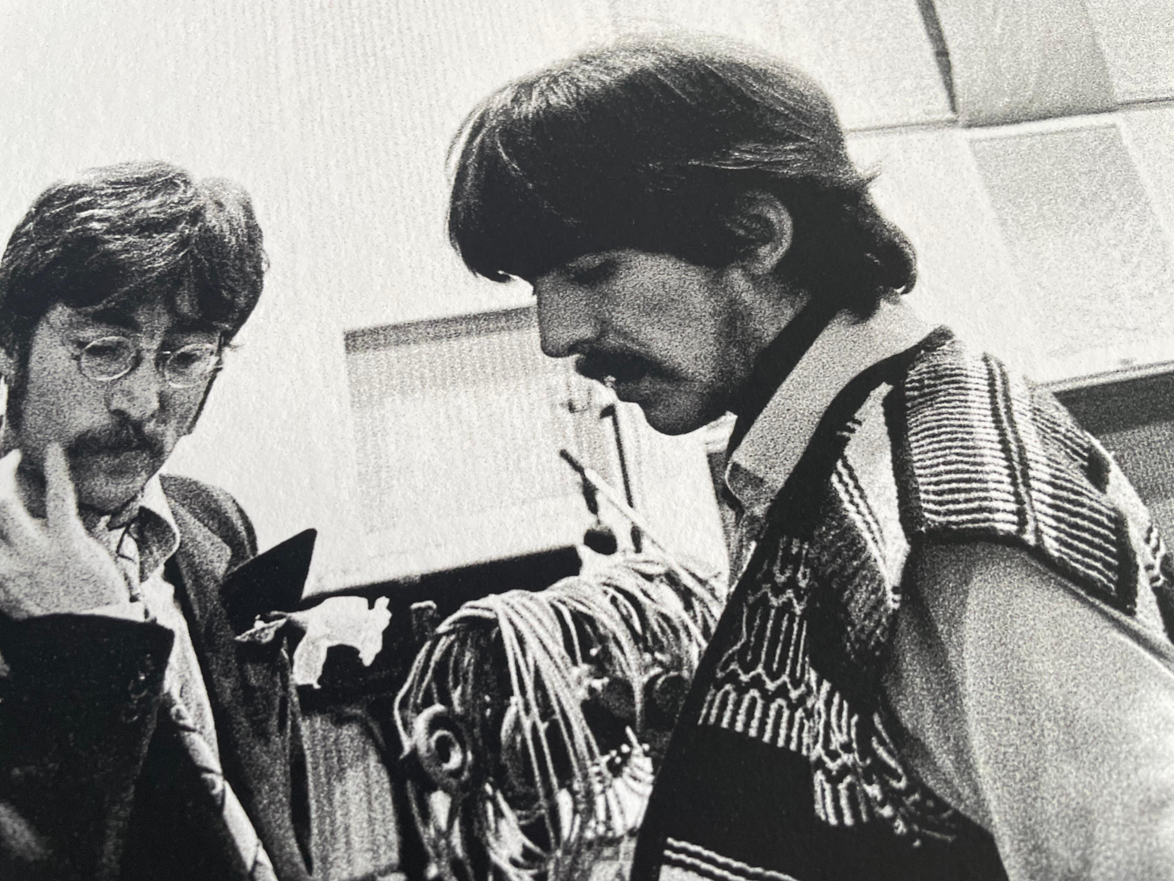 The Beatles at Abbey Road, 1967 'smoke' b/w photograph 17 x25 inch - Black Portrait Photograph by Frank Herrmann