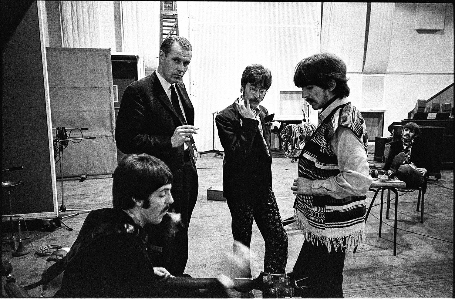 Frank Herrmann Portrait Photograph - The Beatles at Abbey Road, 1967 'smoke' b/w photograph 17 x25 inch