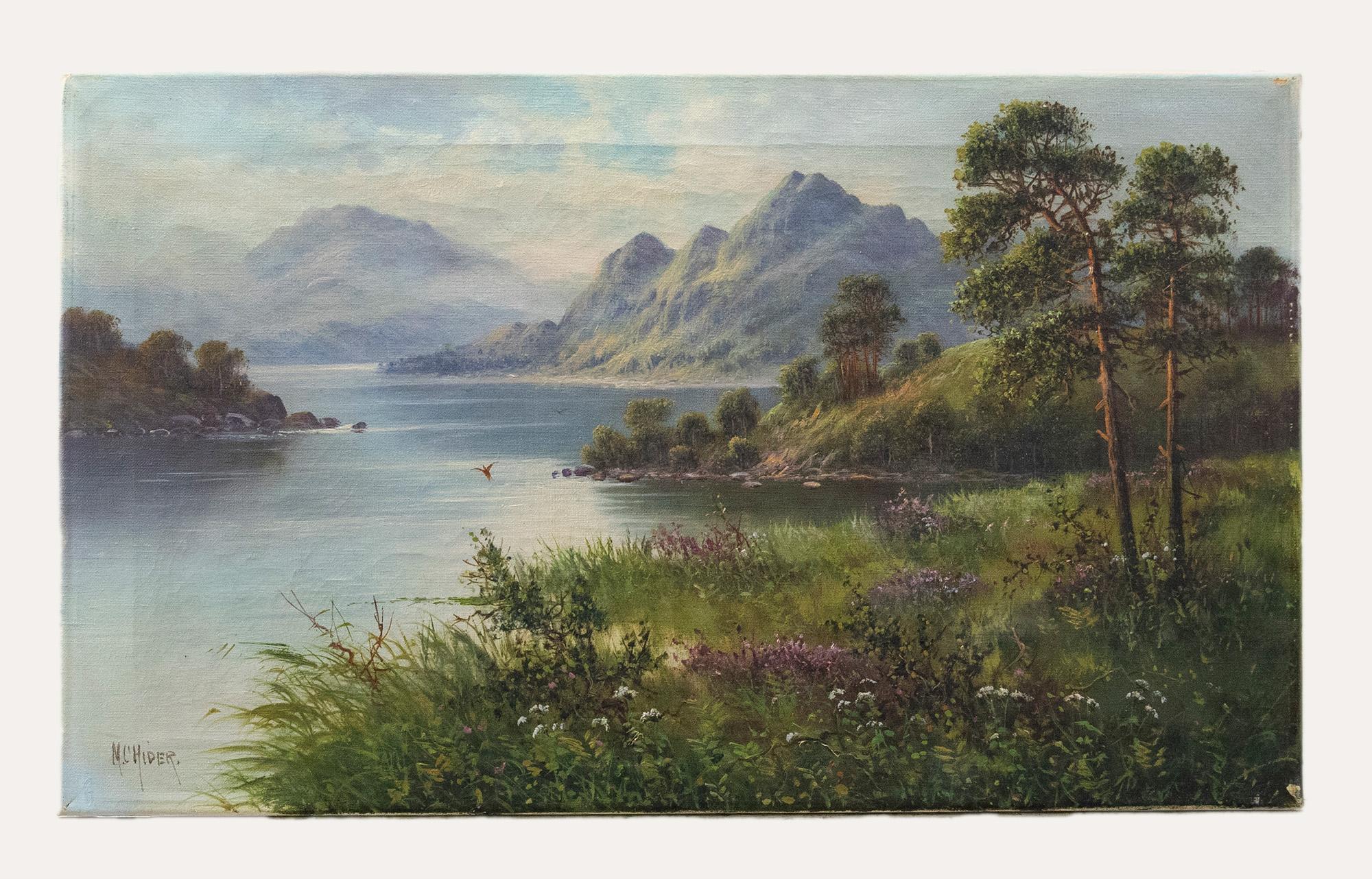 A.I.C. M. (1861-1933)  - Olio dei primi del Novecento, Scena di un lago scozzese - Painting di Frank Hider