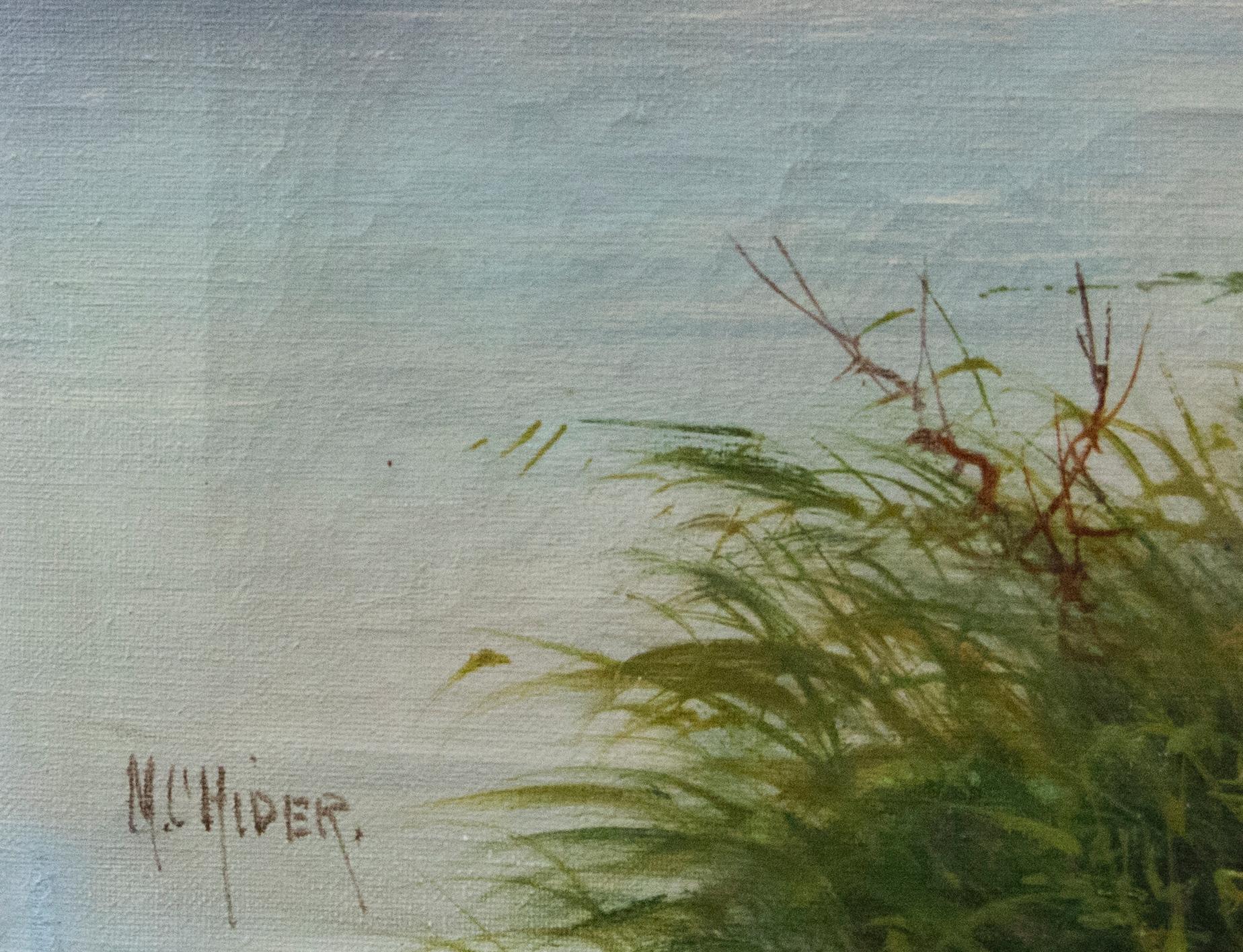 Una coinvolgente scena di paesaggio realizzata ad olio dall'artista britannico Frank Hider (1861-1933). Lo studio raffigura un bellissimo loch scozzese con un paesaggio ondulato che prosegue verso montagne lontane. Una serie di fiori vivaci ricopre