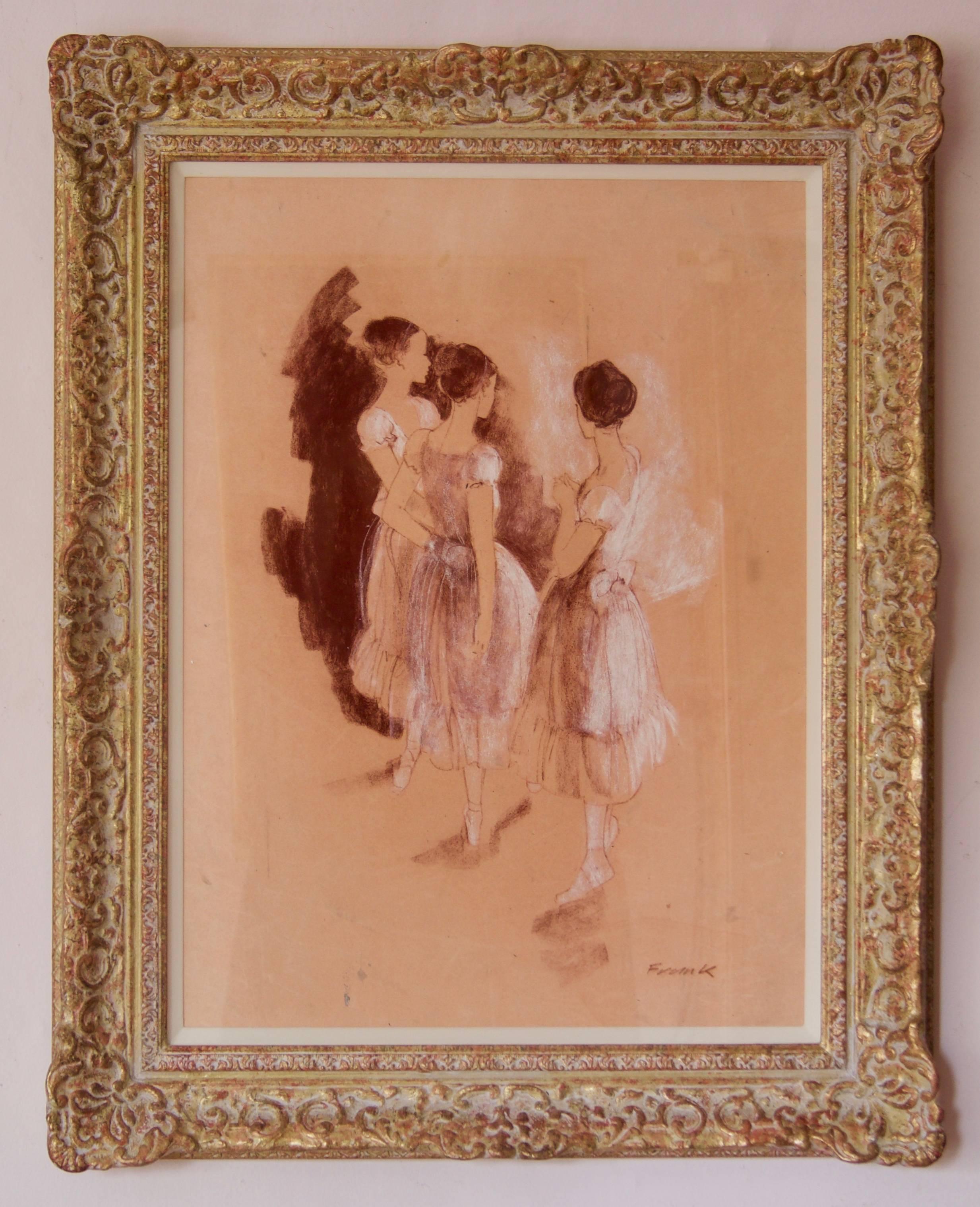 Répétition - Huile de ballet impressionniste du milieu du 20e siècle par Frank Hill en vente 1