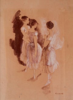 Répétition - Huile de ballet impressionniste du milieu du 20e siècle par Frank Hill