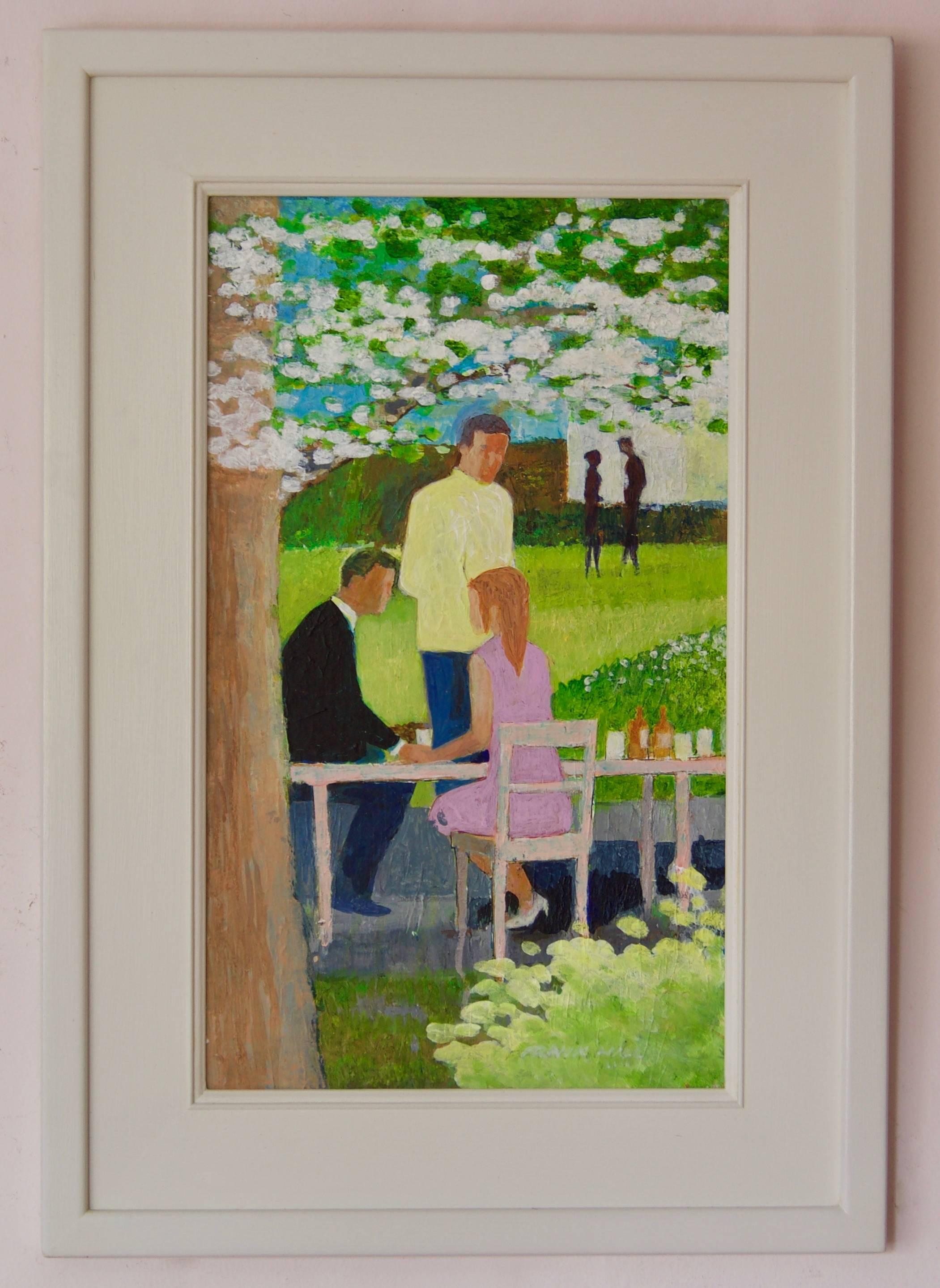 Spring Dining - Mid Late 20th Century Oil of Garden Cafe by Frank Hill For Sale 1