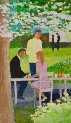 Pranzo di primavera - Olio di metà tardo ventesimo secolo raffigurante un caffè in giardino di Frank Hill