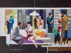 The Cocktail Party in a Skyscraper - Mid-Late 20th Century Oil by Frank Hill