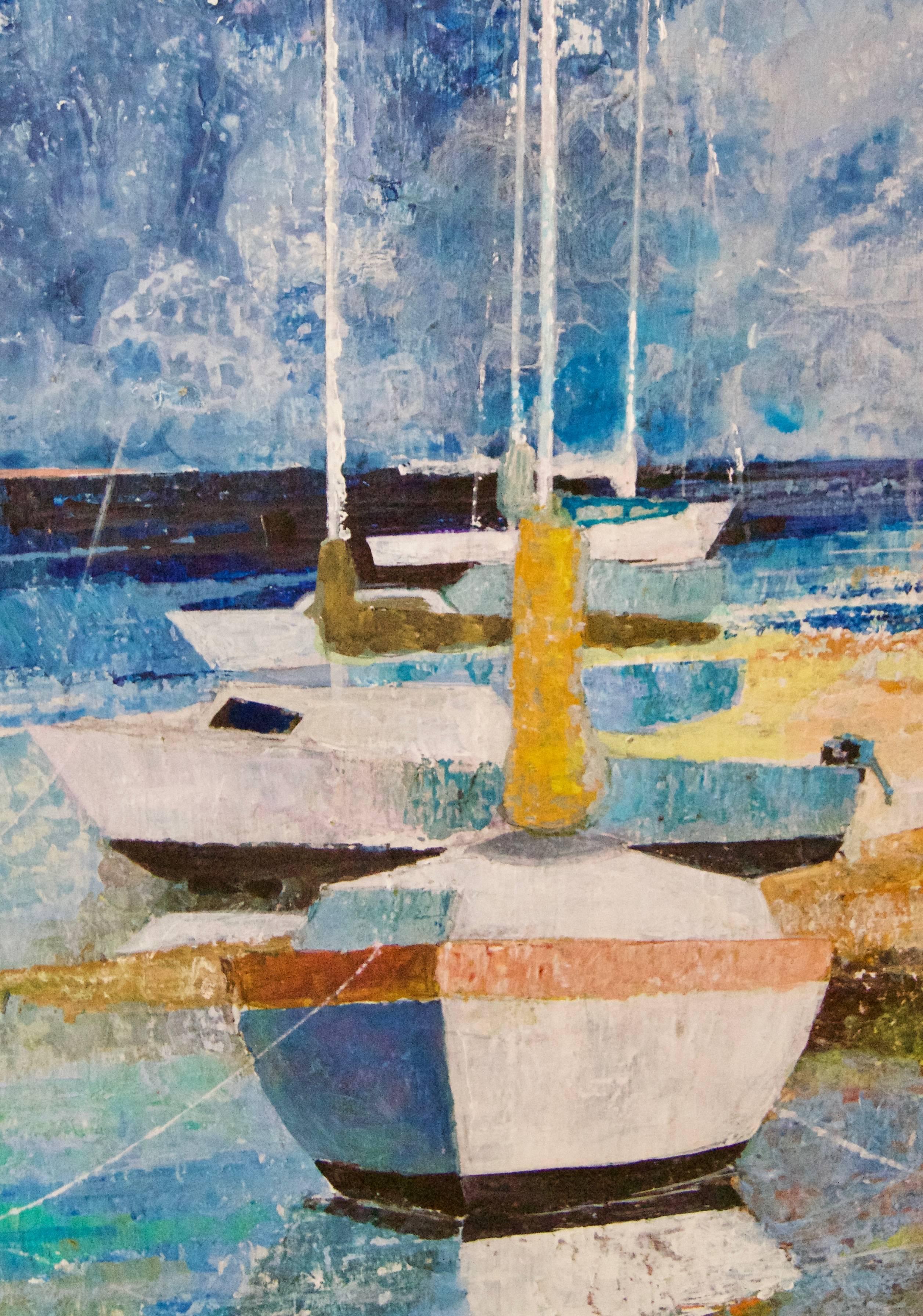 El parque Dingy - Yates de vela al óleo impresionistas de mediados y finales del siglo XX - Hill - Painting Posimpresionista de Frank Hill