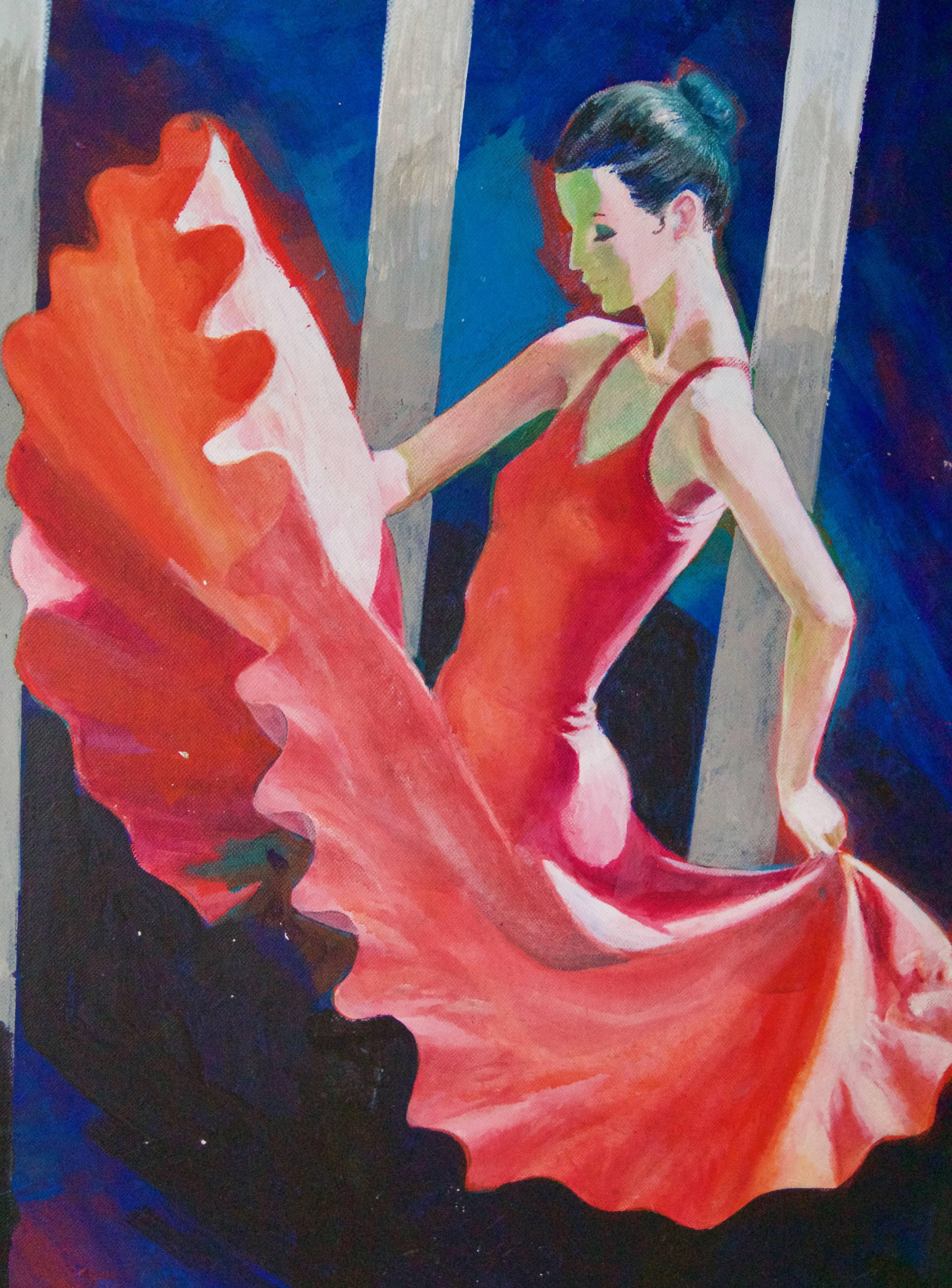 La bailarina roja - Ballet figurativo elegante de mediados del siglo XX de Frank Hill en venta 2