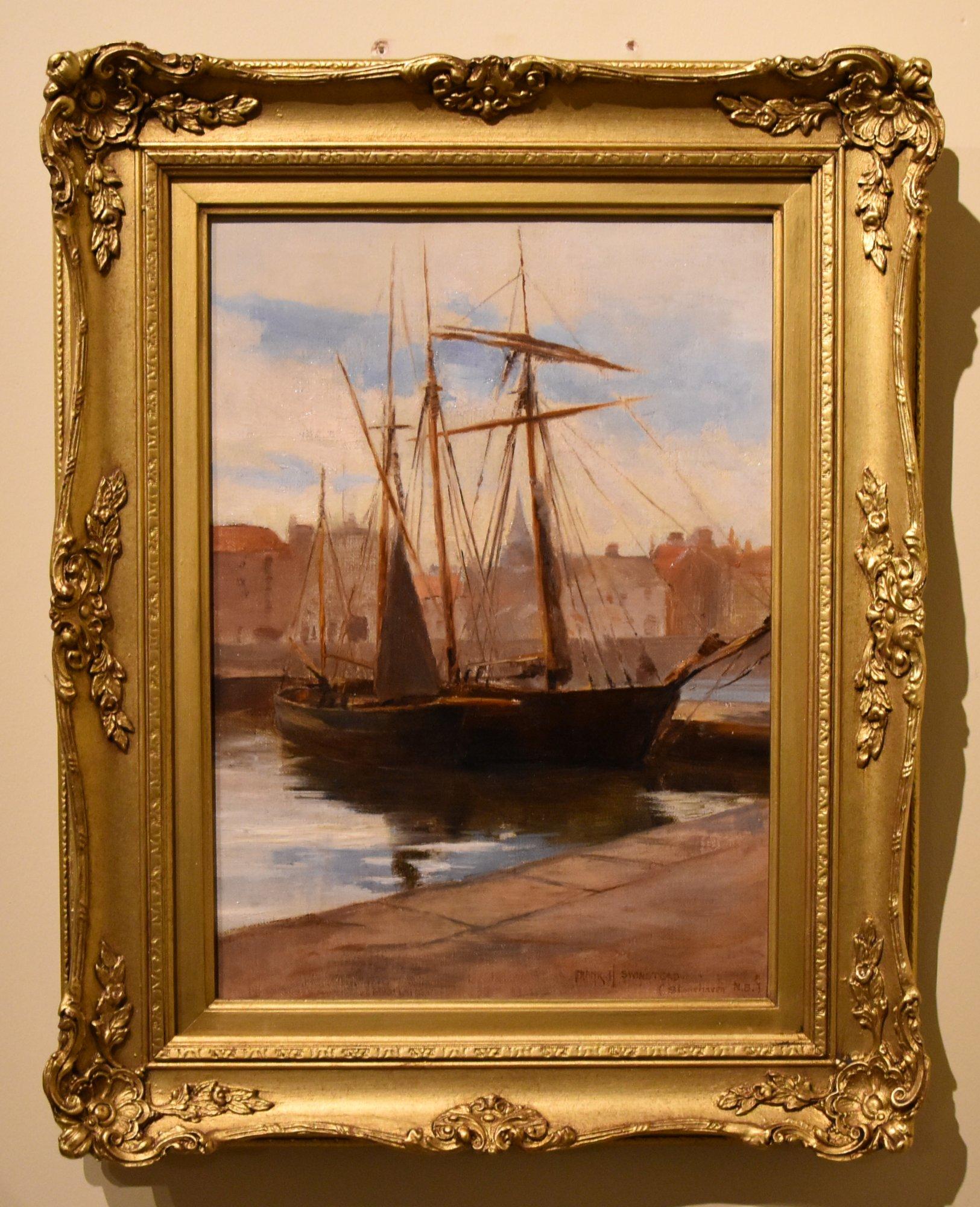 Oil Painting Pair by Frank Hillyard Swinstead "Stonehaven North Britain" 