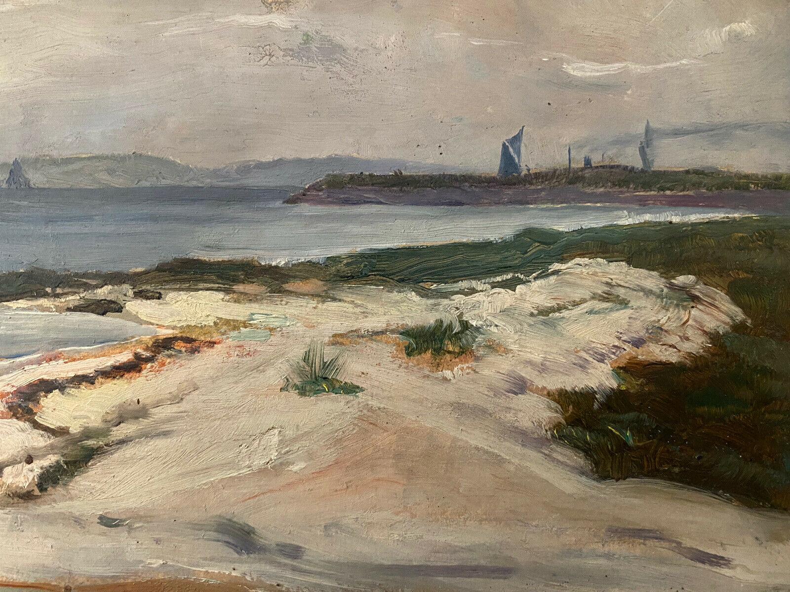 FINE 1900s ENGLISH IMPRESSIONIST OIL - COASTAL BEACH SAND DUNES - SIGNED - Impressionist Painting by Frank Hobden