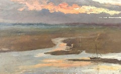 Vintage FRANK HOBDEN (1859-1936) FINE 1900s ENGLISH IMPRESSIONIST OIL - ESTUARY SUNSET