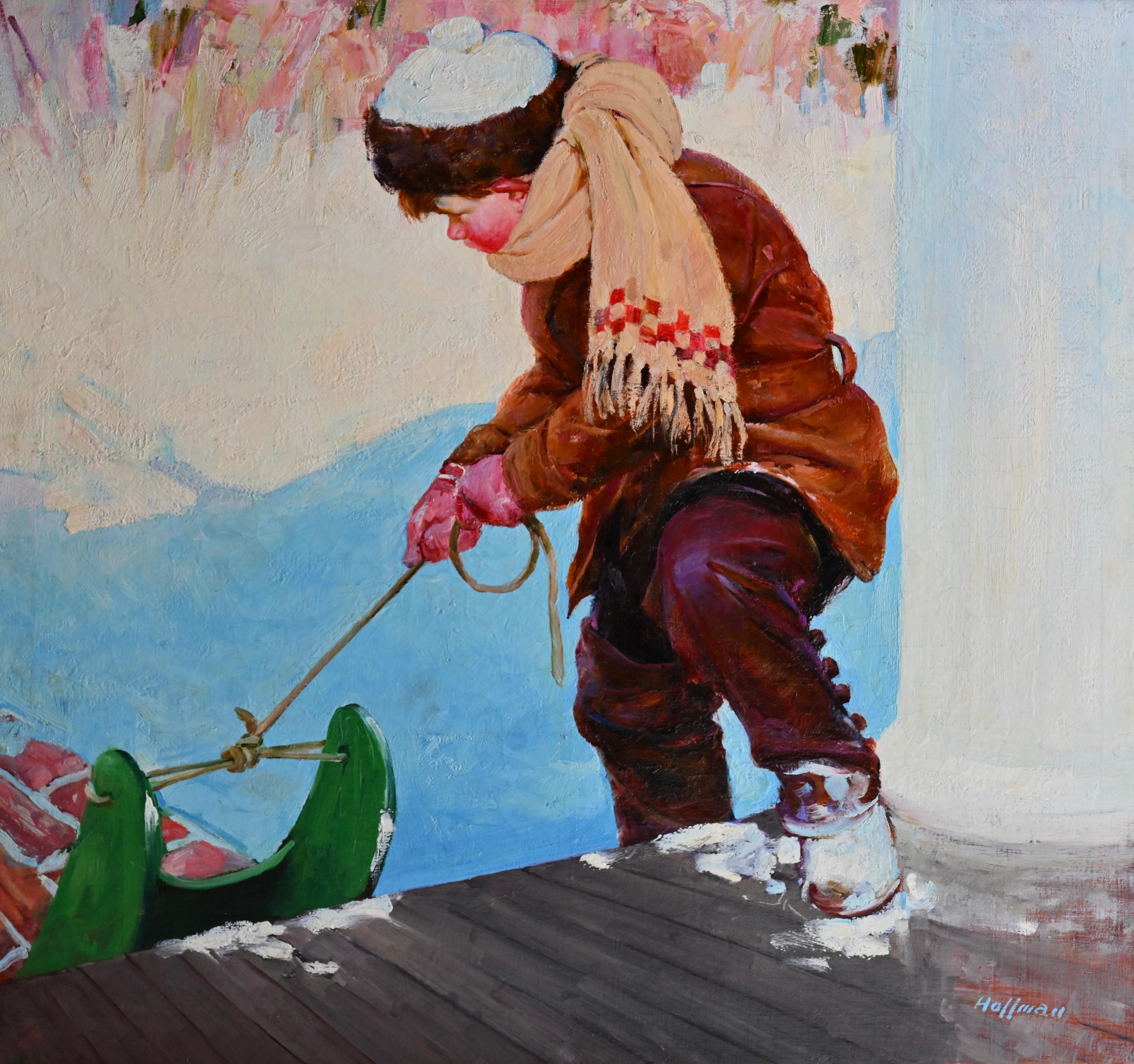 Frank Hoffman Figurative Painting - Boy Pulling his Sled