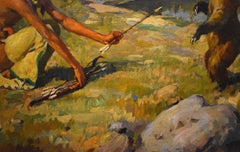 "Encounter" Indian & bear. Santa Fe Utah Colorado, Wyoming, Montana 1930s. Large