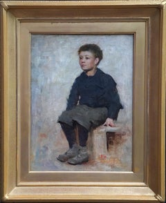Portrait of a Young Boy - British Victorian art Impressionist oil painting 