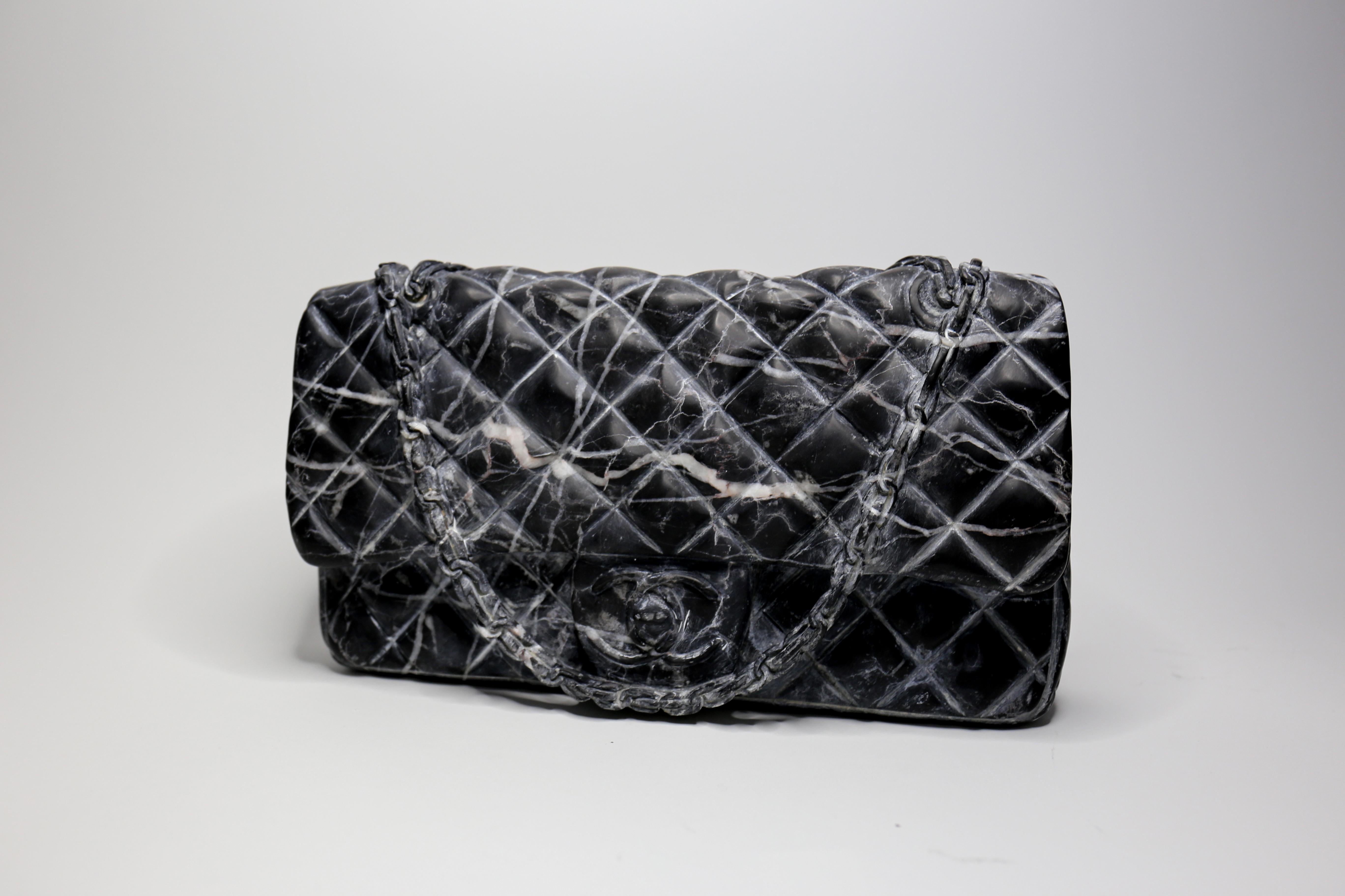 Frank Hollywood Still-Life Sculpture - Black Marble Chanel Bag / Women's Fashion / "Amour De Paris" 