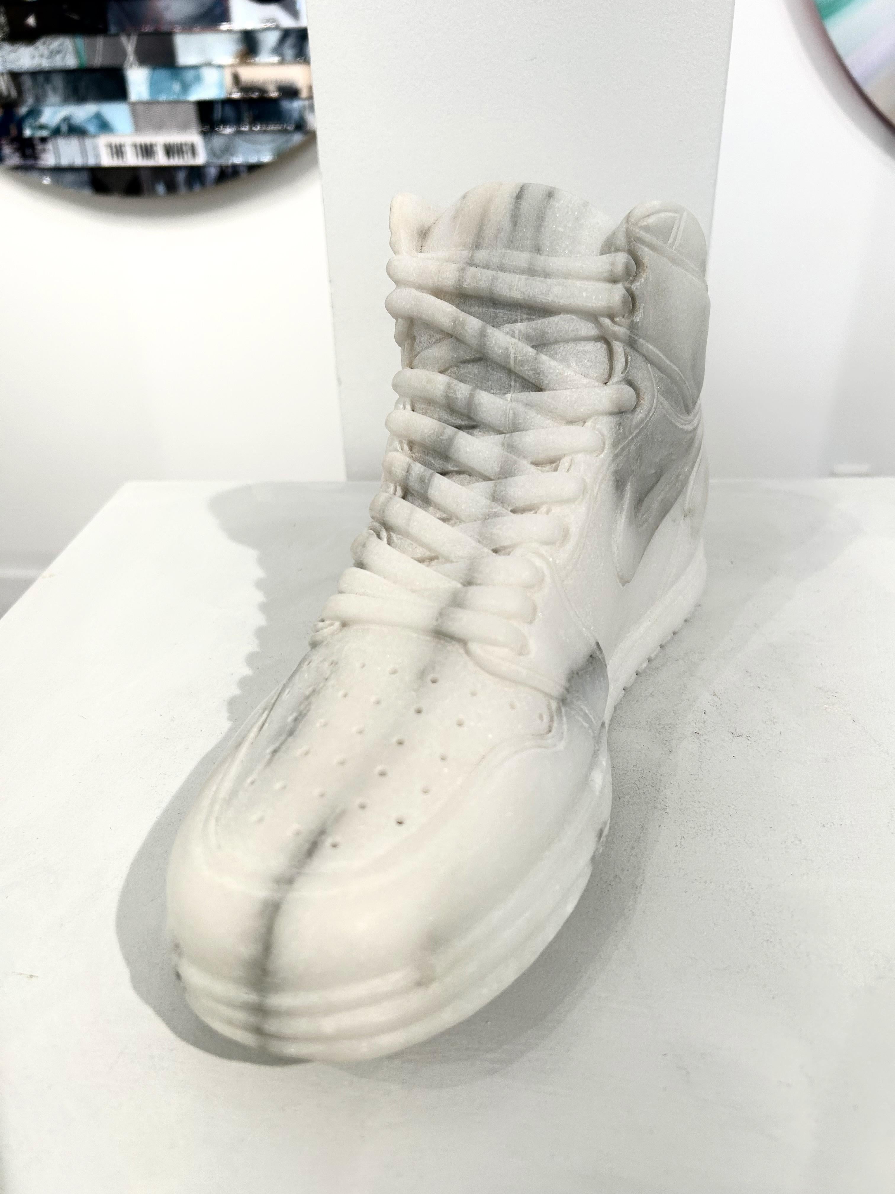 Frank Hollywood Still-Life Sculpture - White Marble Nike Shoes /Clothing and Fashion Sculpture / "His Airness" 