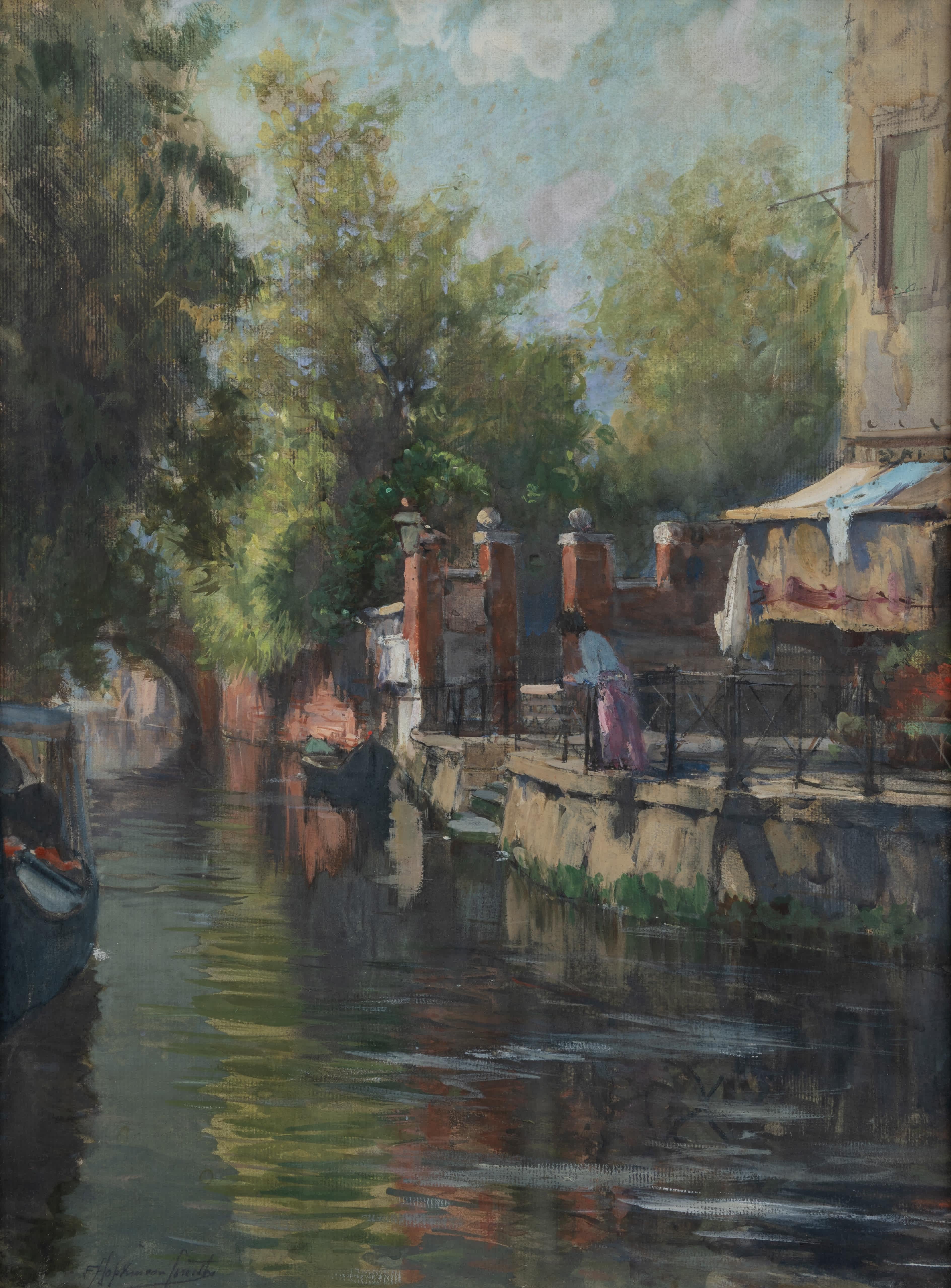 Woman Looking Into the Water - Impressionist Painting by Frank Hopkinson Smith
