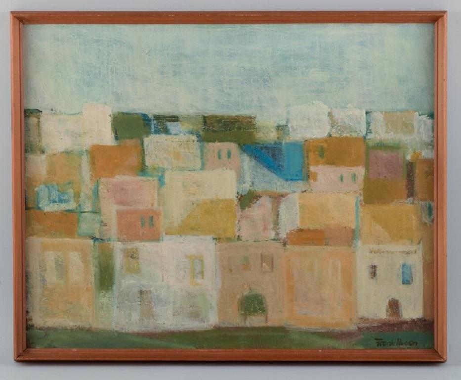 Frank Ibsen, Danish artist. City motif from Tangier, Morocco. Oil on panel.
Dated 1966.
In perfect condition.
Visible size: 54 x 43 cm. / Total dimensions 58 x 46 cm.