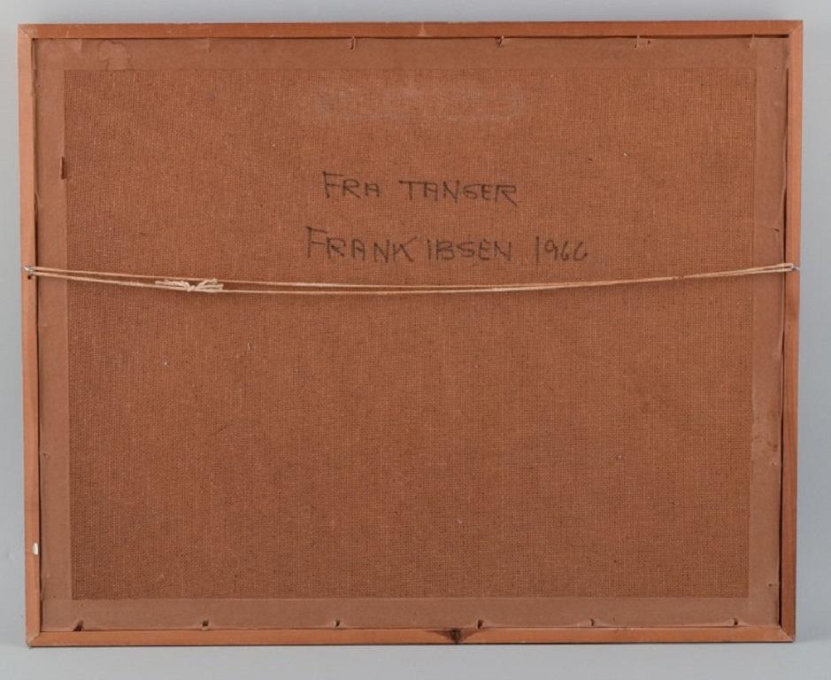 Milieu du XXe siècle Frank Ibsen, artiste danois. Motif de ville de Tanger, Maroc. Huile sur panneau. en vente