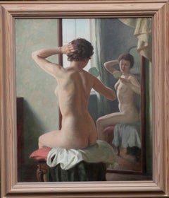 Nude Woman with Mirror - British 40's art St Ives School portrait oil painting