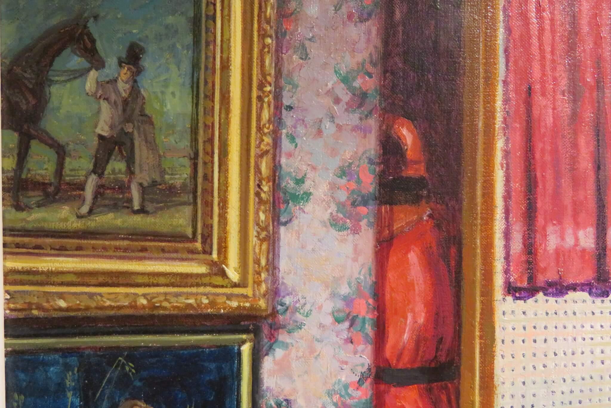 Straordinario dipinto a olio originale NUDO FEMMINILE IN UN INTERNO Lavandino Scuola in vendita 1