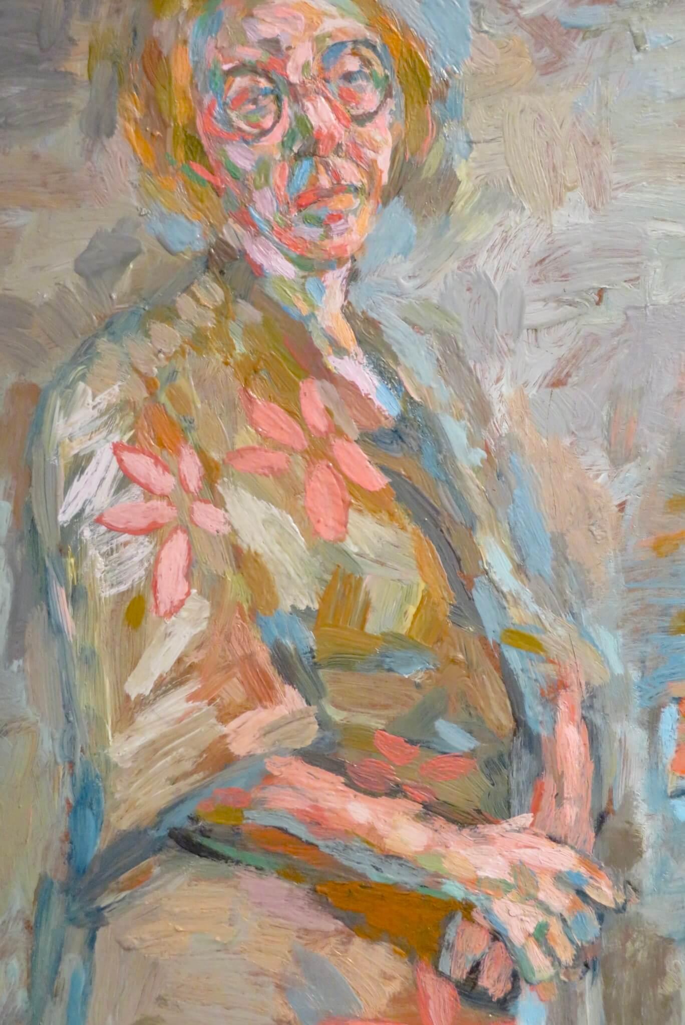 Mid 20thC Oil Painting PORTRAIT LADIES David Hockney / Stanley Spencer interest For Sale 1