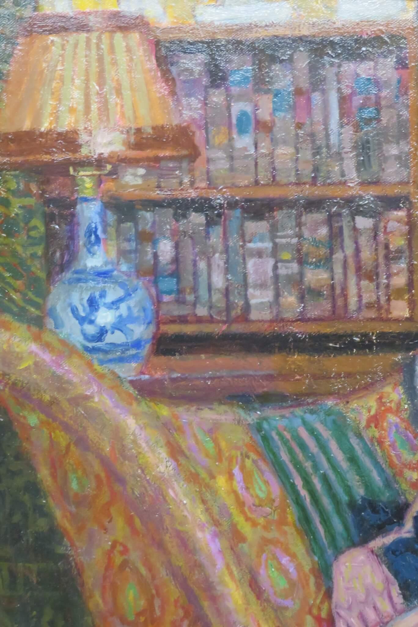 English 1970's OIL PAINTING Female Nude In An Interior by FRANK JOHNSON - Brown Figurative Painting by Frank Johnson 