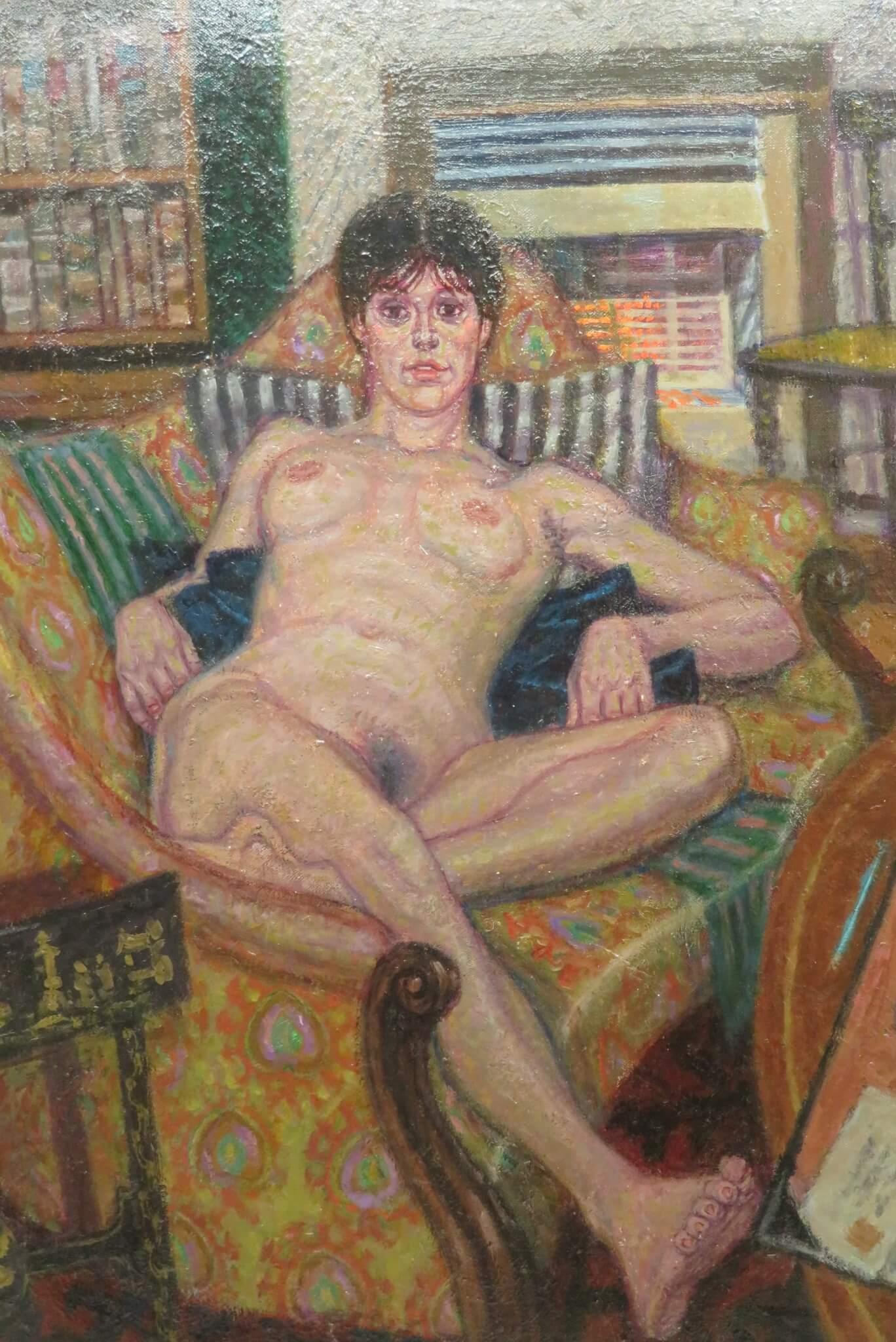 English 1970's OIL PAINTING Female Nude In An Interior by FRANK JOHNSON For Sale 1