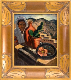 Peinture figurative d'un paysage du Sud-Ouest, peinture à l'huile encadrée des années 1940, 28 x 23 cm