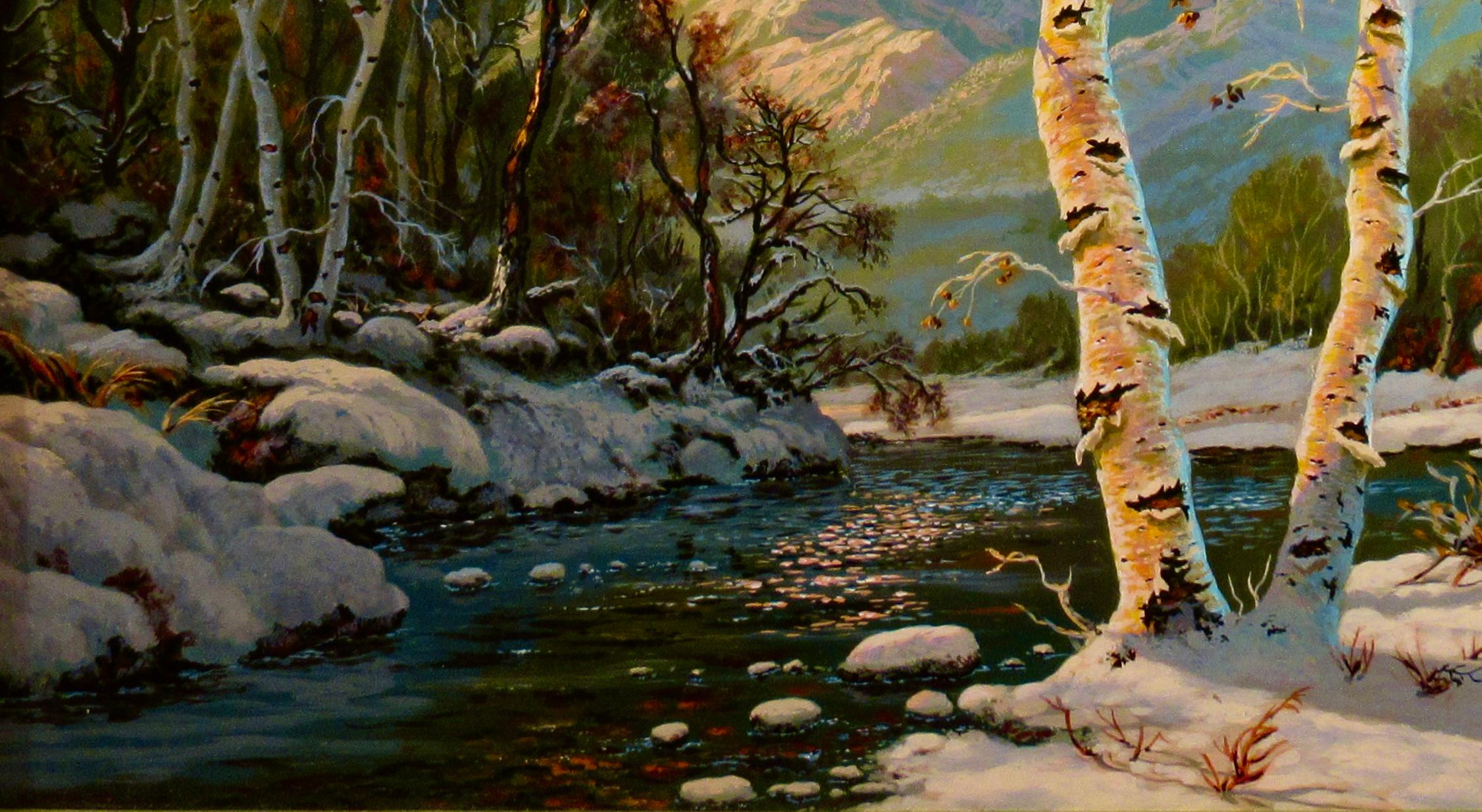 Tamaracks in Winter - American Realist Painting by Frank Kecskes Jr