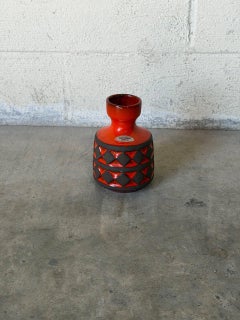 Frank Keramik Danish Red and Black Textured Pottery Vase Vintage 1970s