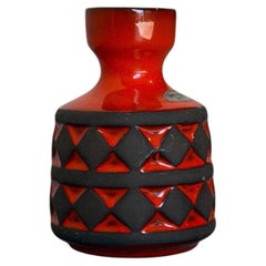 Frank Keramik Danish Red and Black Textured Pottery Vase Vintage 1970s