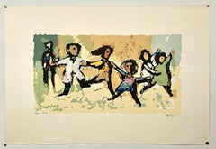 Serigrafia Stampa d'arte WPA Artista NYC Frank Kleinholz Bambini che giocano