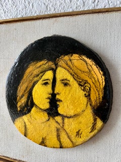 Placca di scultura in ceramica smaltata WPA Artista NYC Frank Kleinholz Coppia di innamorati