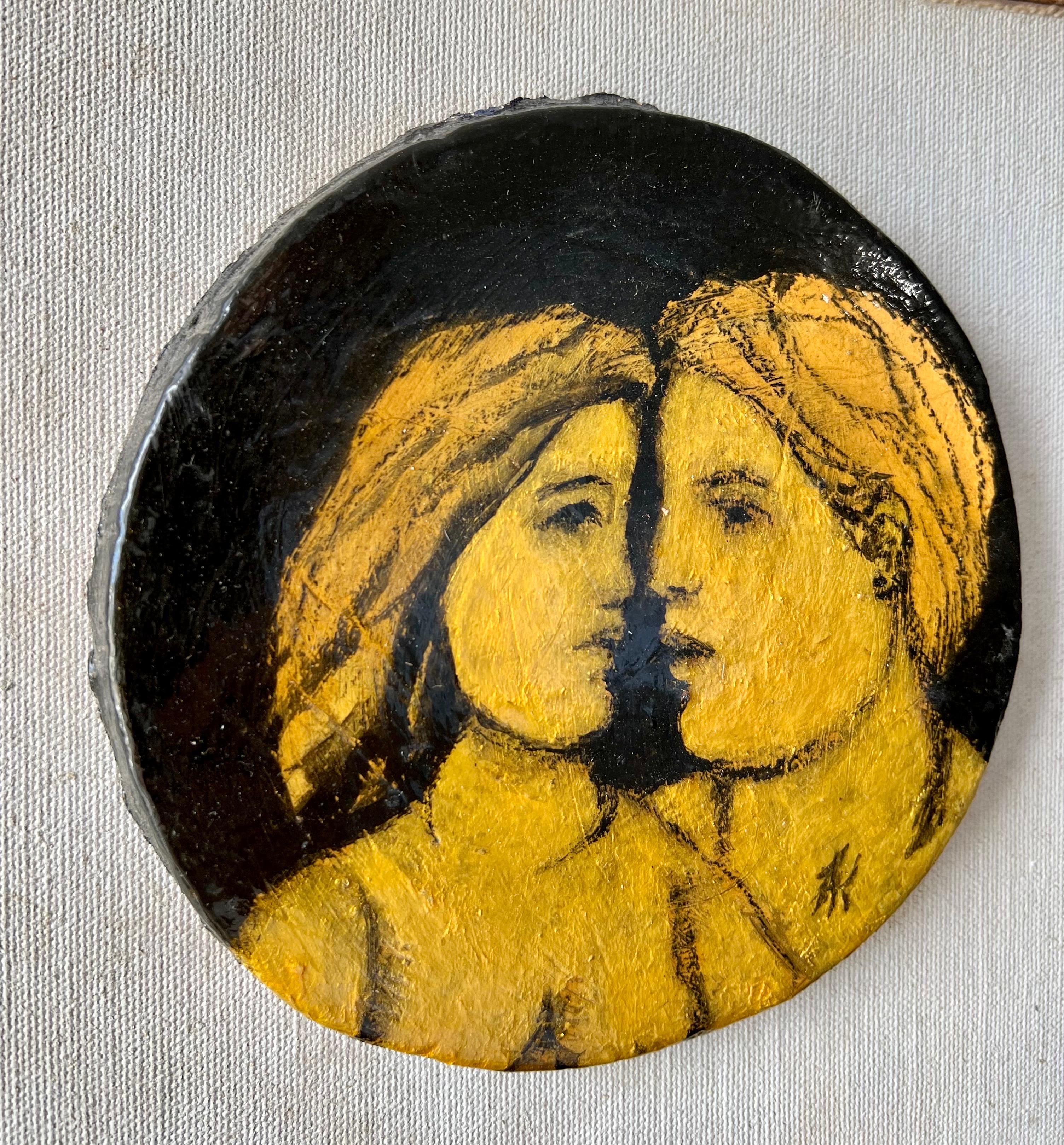 Glazed Ceramic Sculpture Plaque WPA Artist NYC Frank Kleinholz Couple of Lovers For Sale 4