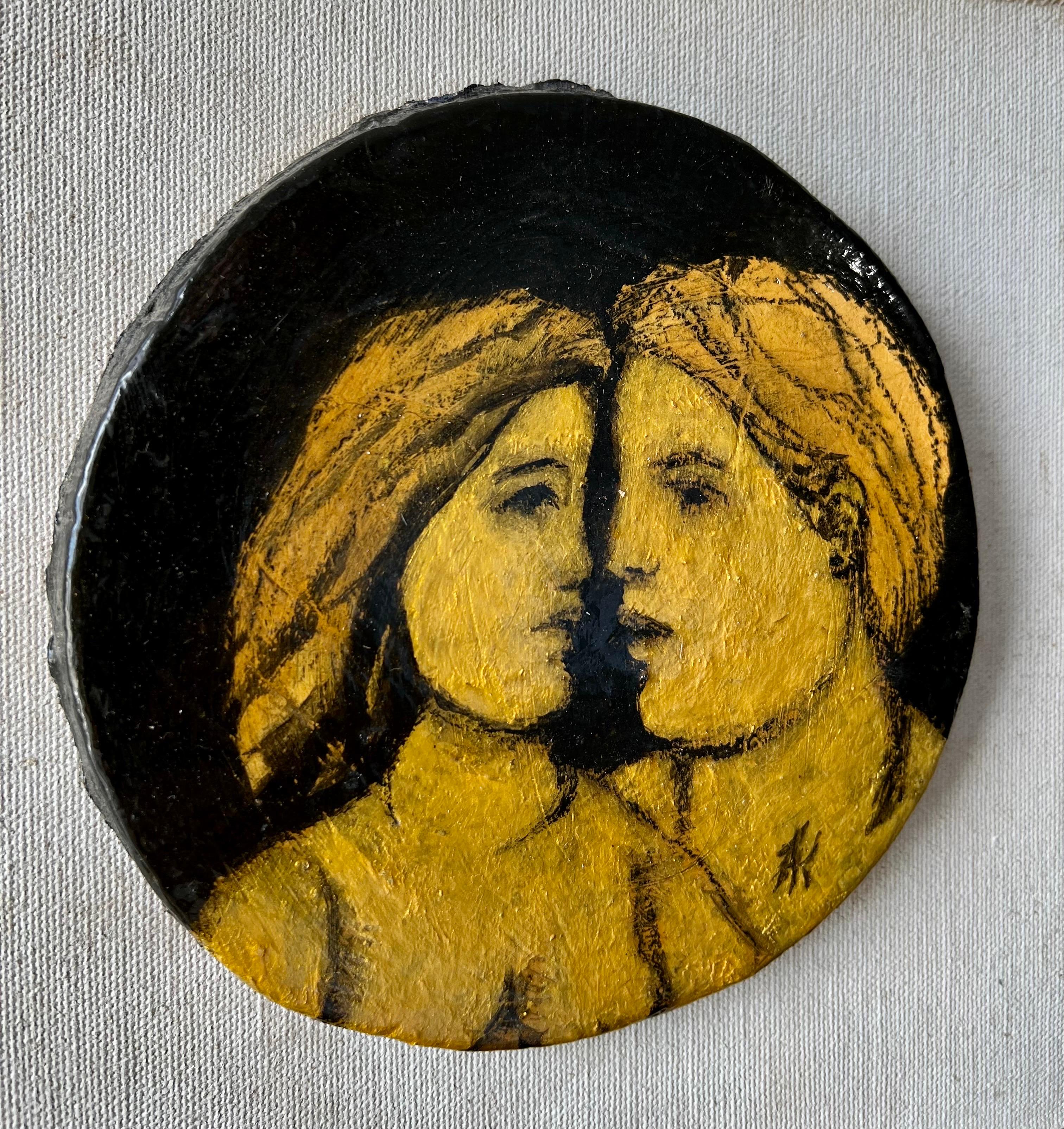 Glazed Ceramic Sculpture Plaque WPA Artist NYC Frank Kleinholz Couple of Lovers For Sale 5