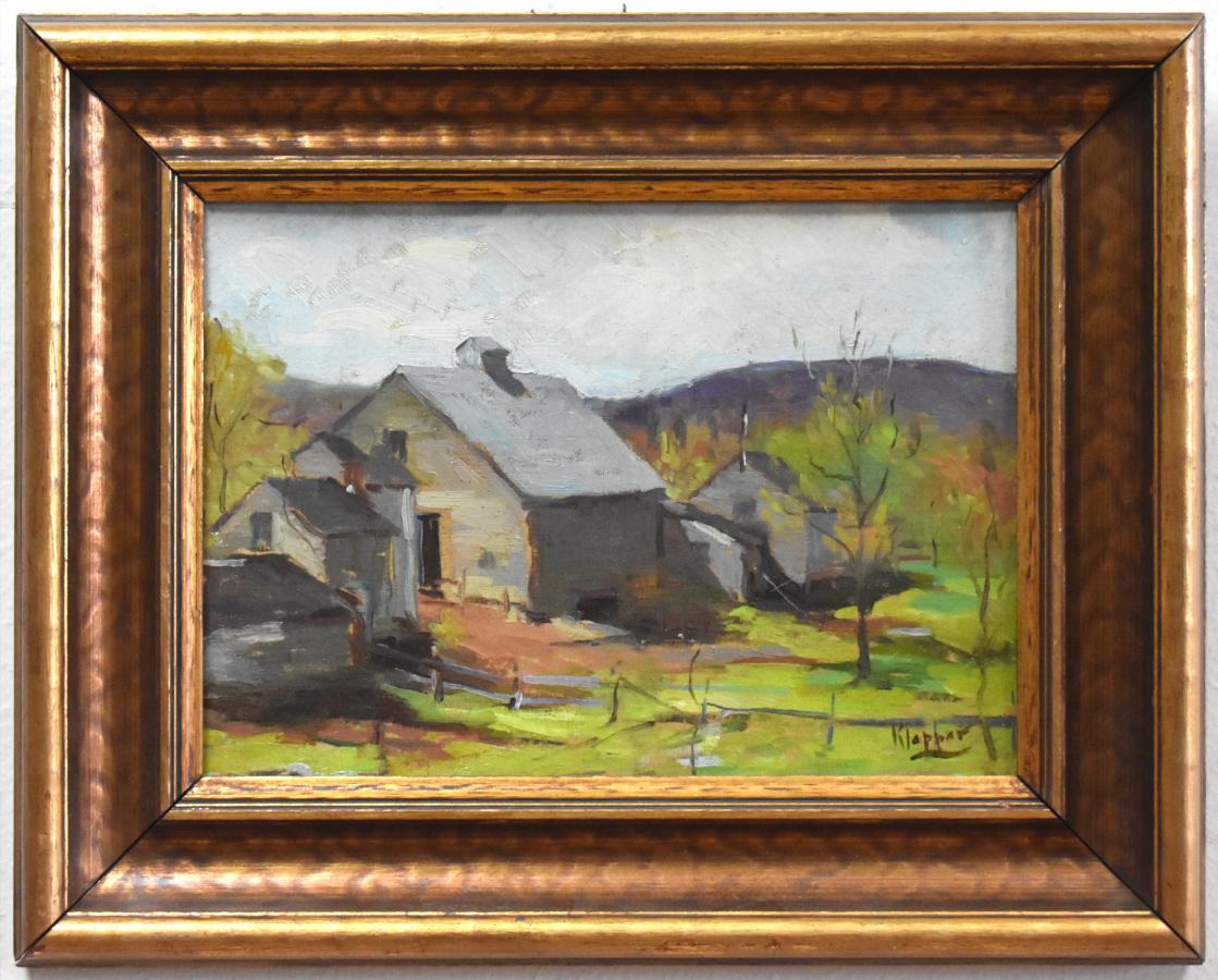 Frank Klepper Landscape Painting – „OLD FARM PLACE“ FRAMED 15,5 X 19,5 Zoll