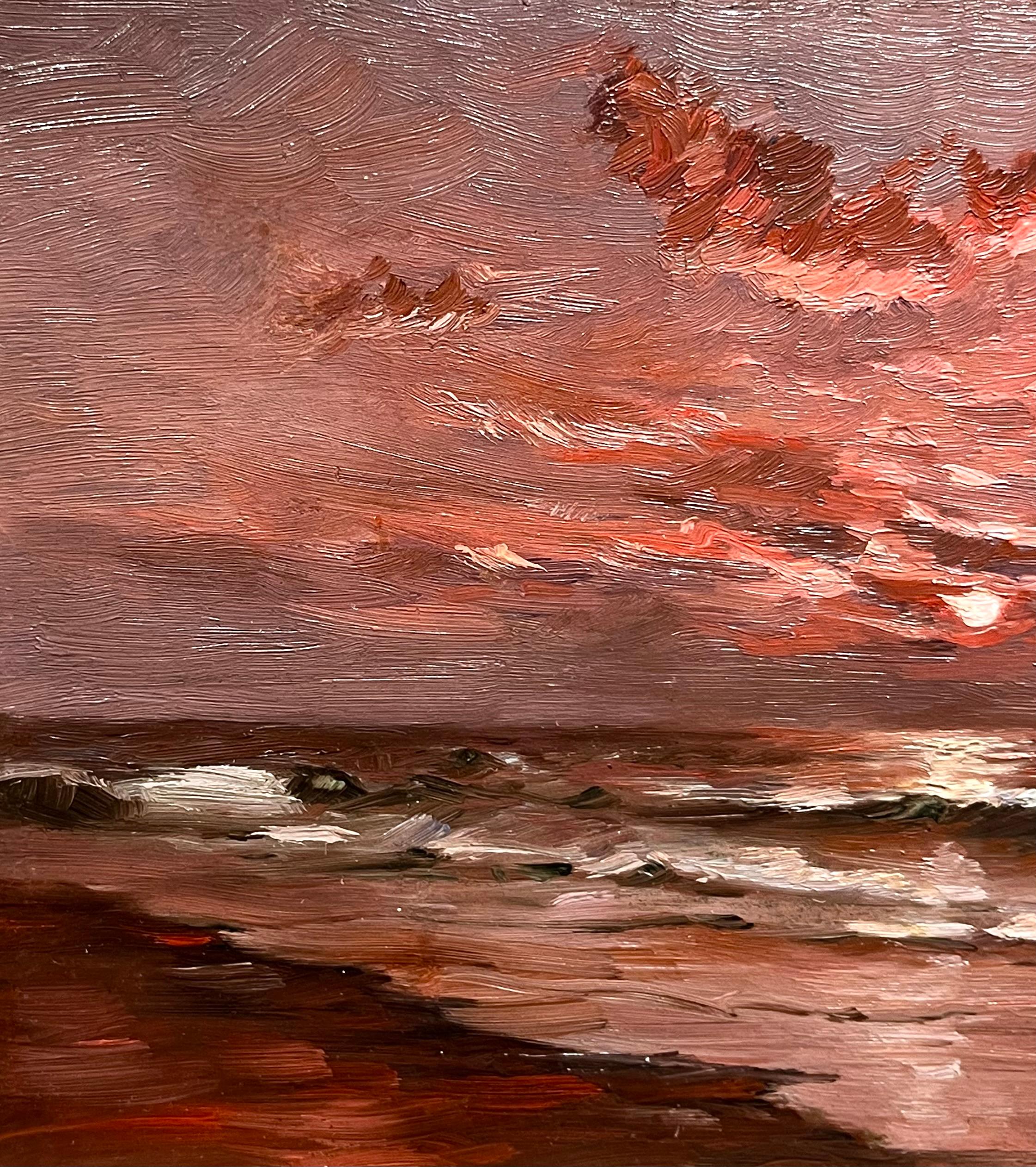 Karminrote See bei Sonnenuntergang – Painting von Frank Knox Morton Rehn