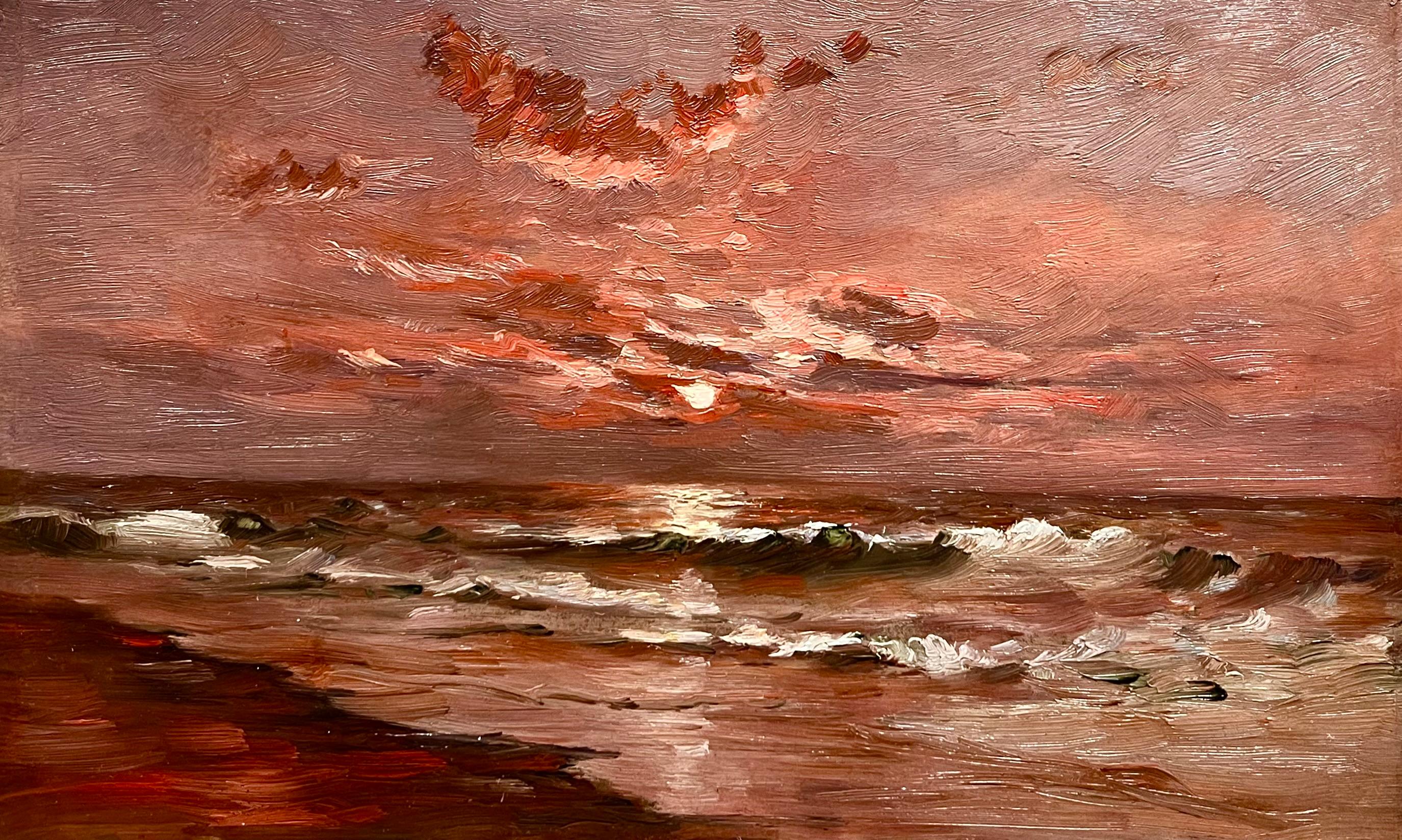 Frank Knox Morton Rehn Landscape Painting – Karminrote See bei Sonnenuntergang