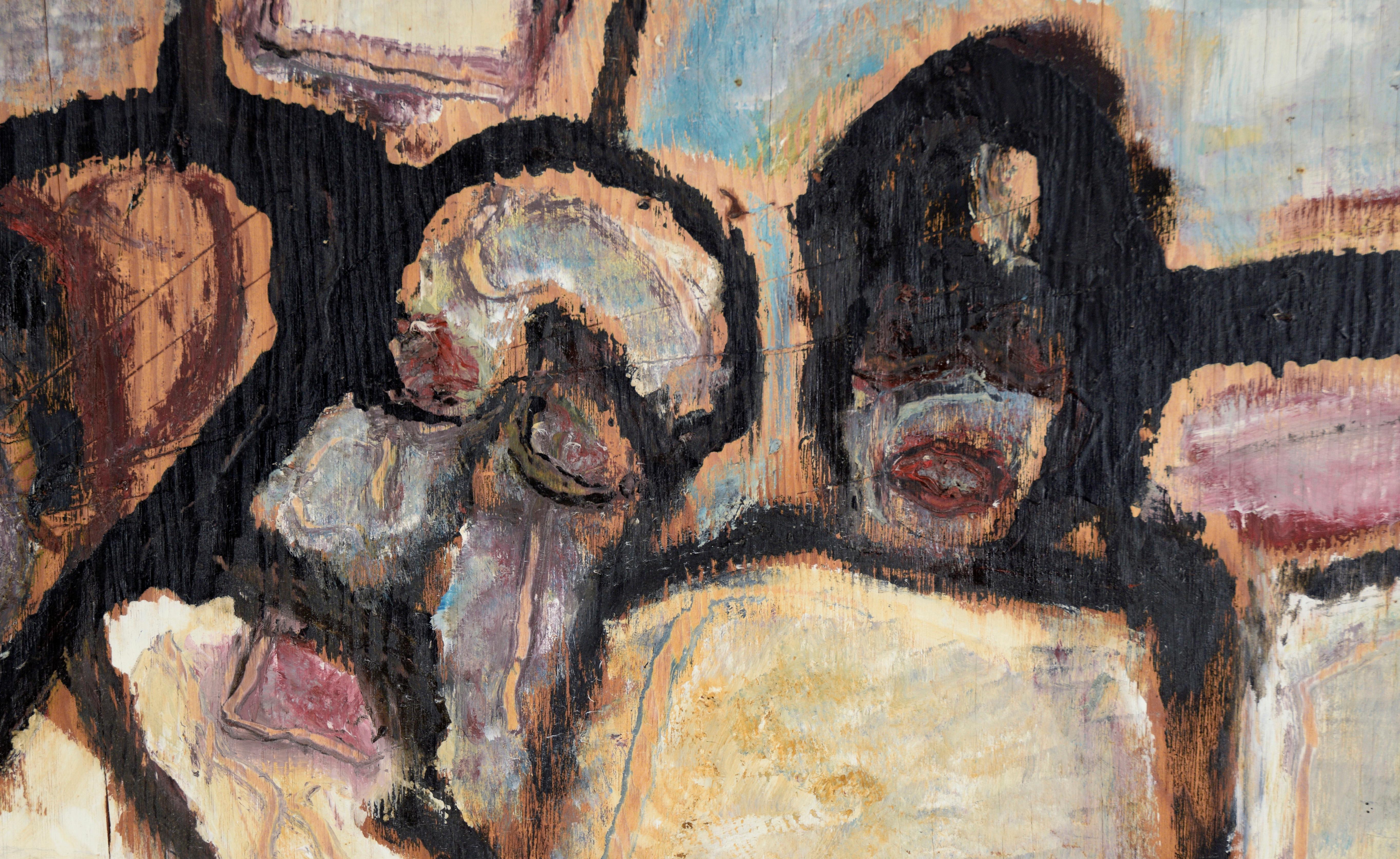 Faces on the Bus San Francisco Abstracted Figurative Composition in Oil on Board 2