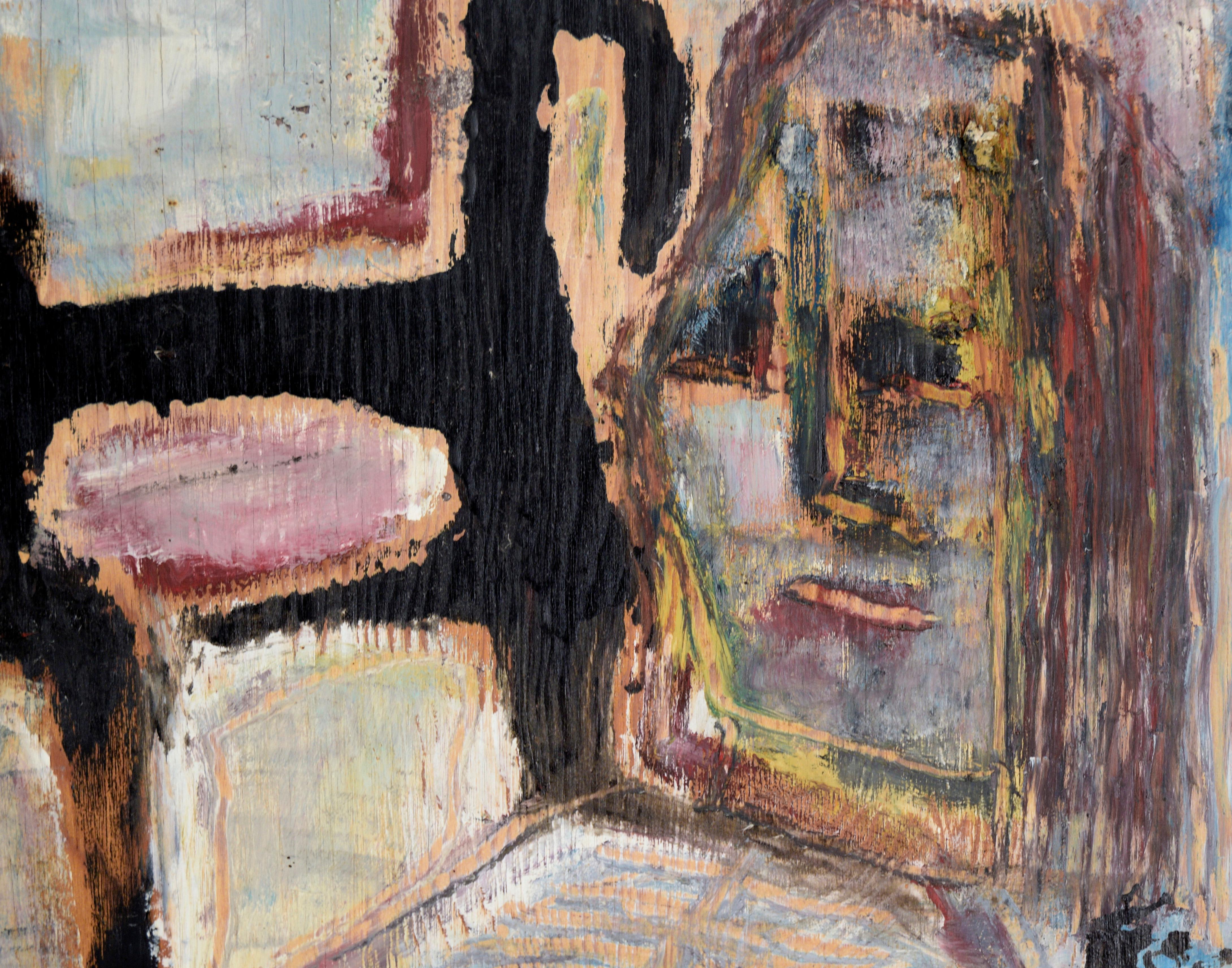 Faces on the Bus San Francisco Abstracted Figurative Composition in Oil on Board 3