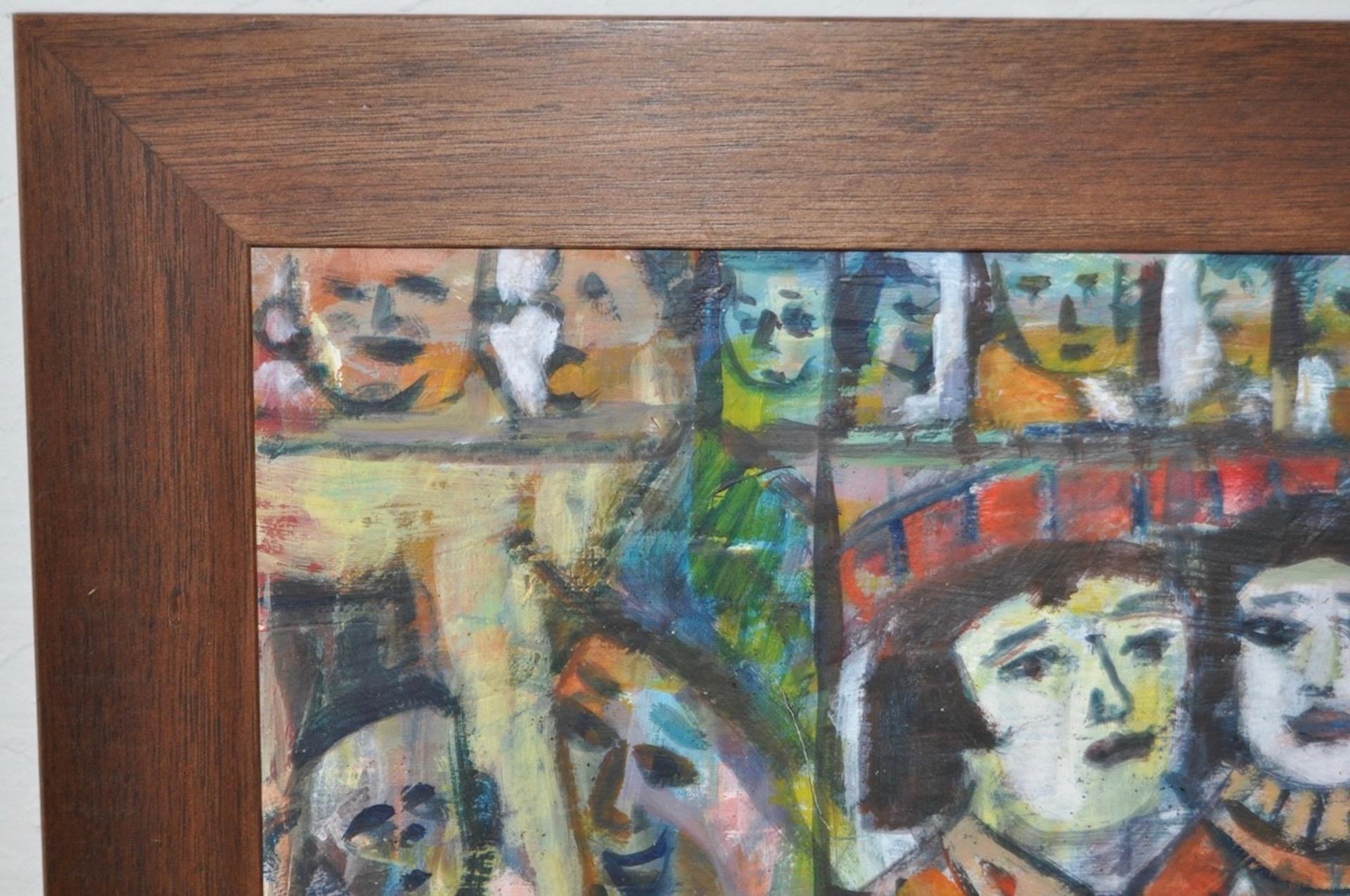 Frank Koci (1904-1983) Abstract w/ Colorful Figures Painting c.1950

Frank Koci flourished as an artist during the Beat Era of 1950s San Francisco.

This is a fantastic painting with multiple figures and face, all in bright colors.

Original oil on