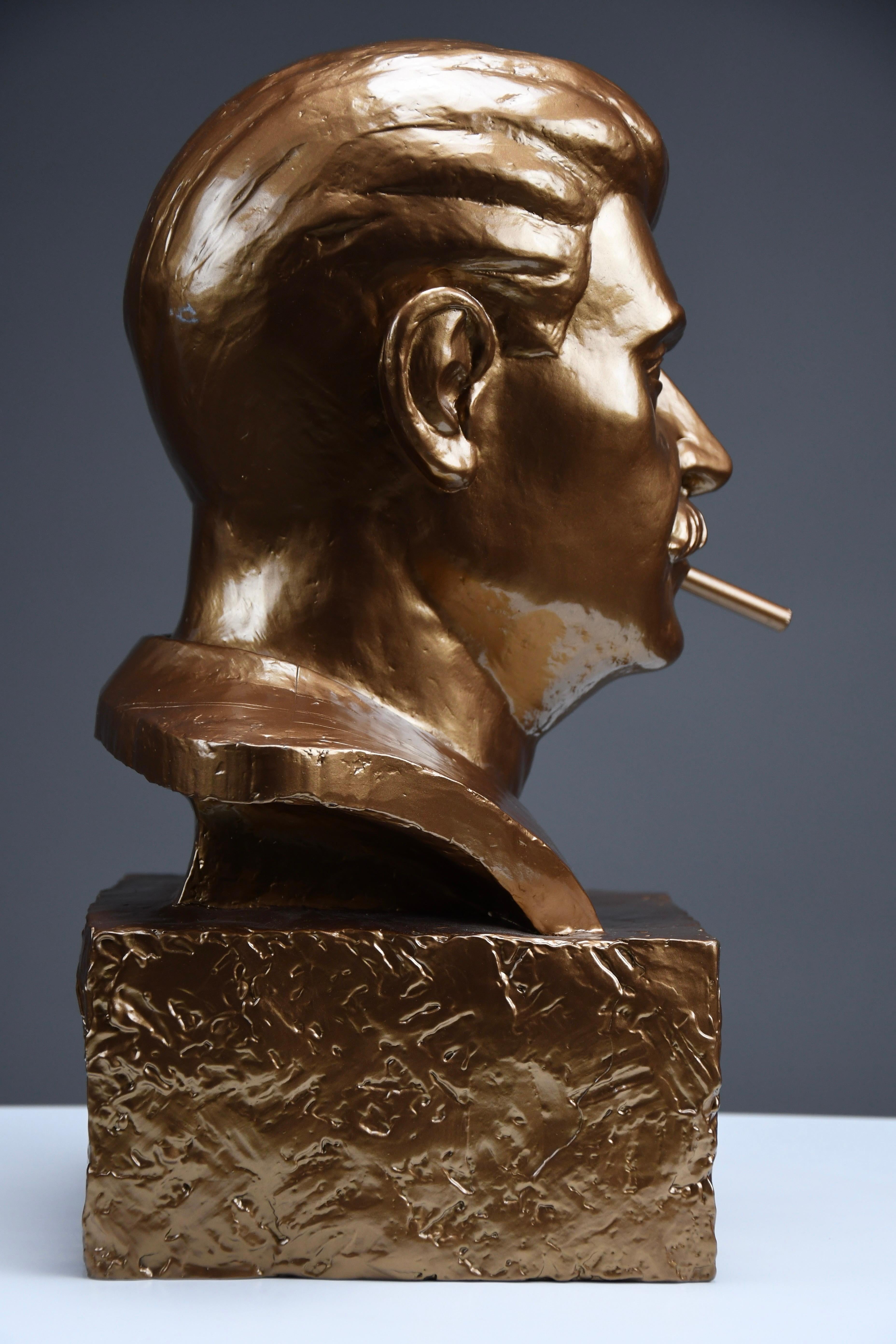Modern Art Toy by Frank Kozik x Kidrobot “Smokin’ Joe Stalin” Bronze Bust, 2007 For Sale