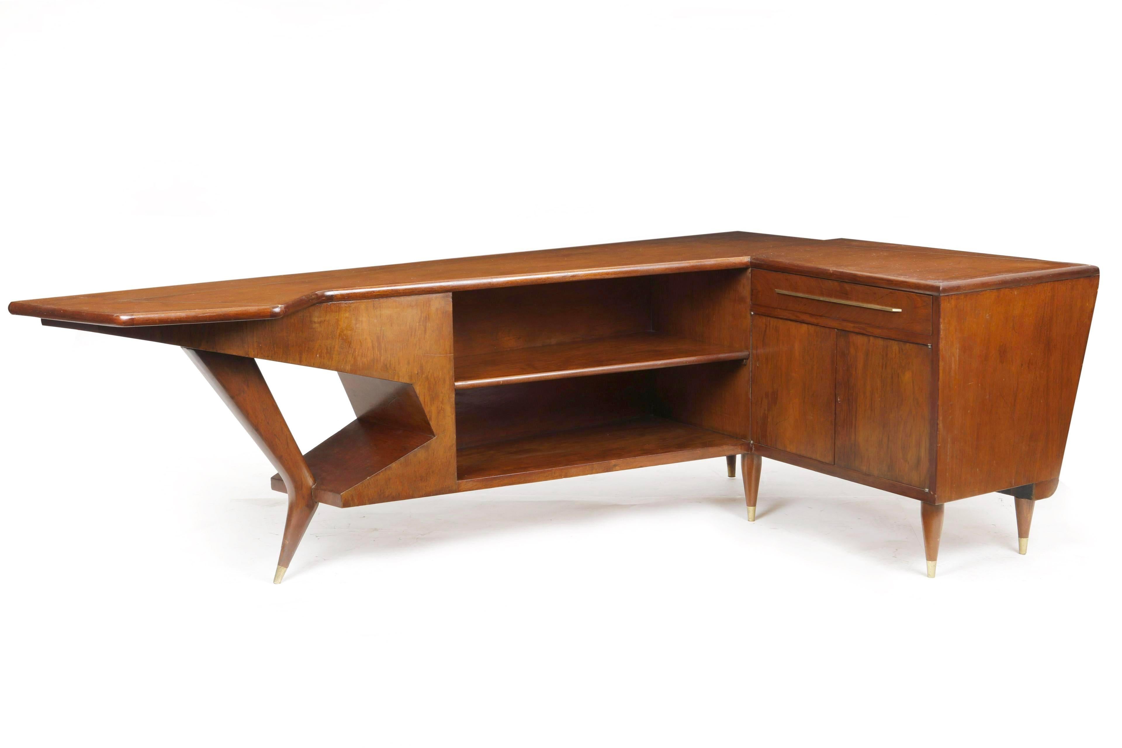 Mid century 1950s rosewood desk / dry bar by Frank Kyle with brass details.